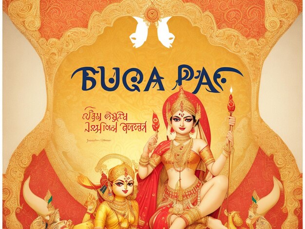 Cartolina d'auguri felice Durga Puja tipografia Bangla