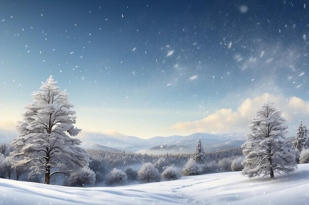 Cartolina di Natale paesaggio nevoso invernale fiocchi di neve che cadono dal panorama del cielo