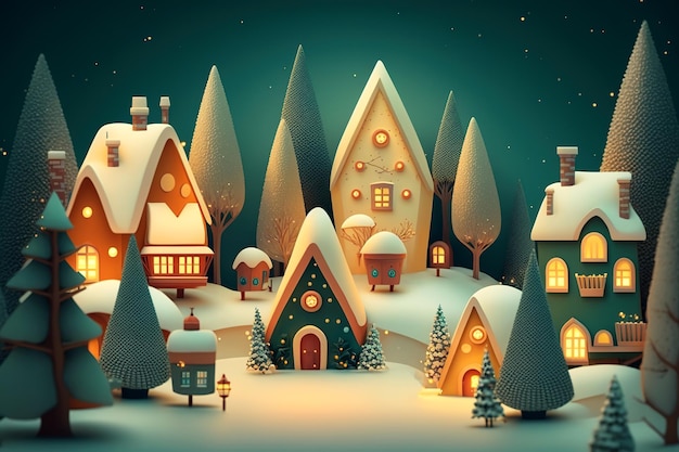 Cartolina di Natale per le vacanze di Natale del paesaggio invernale del villaggio