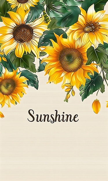 Cartolina florale rustica con bordo di girasole Sunshine Tex Illustrazione Cartolina vintage decorativa