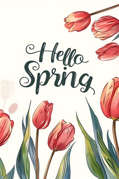 Cartolina floreale primaverile con tulipano in fiore e illustrazione Cartolina decorativa vintage