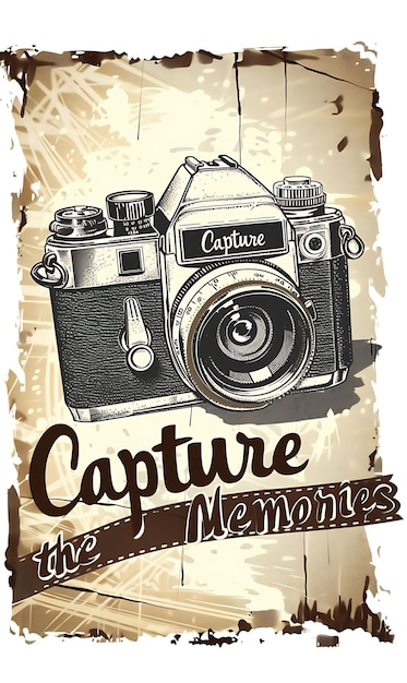 Cartolina retro con fotocamera retro con telaio a striscia di pellicola retro cattura illustrazione cartolina vintage decorativa