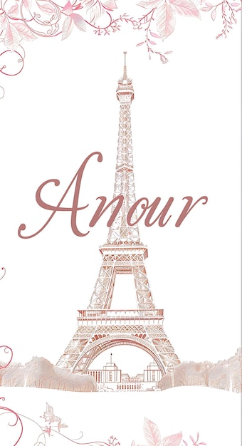 Cartolina romantica di Parigi con cornice della Torre Eiffel e illustrazione di testo Cartolina vintage decorativa