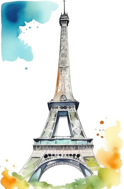 cartolina verticale ad acquerello con la Torre Eiffel famosa vista di Parigi capitale della Francia in viaggio