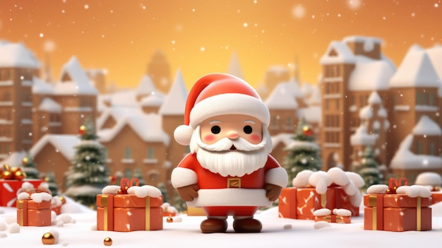 Cartone animato 3D Babbo Natale nel villaggio del Polo Nord si prepara per la stagione delle vacanze di Natale