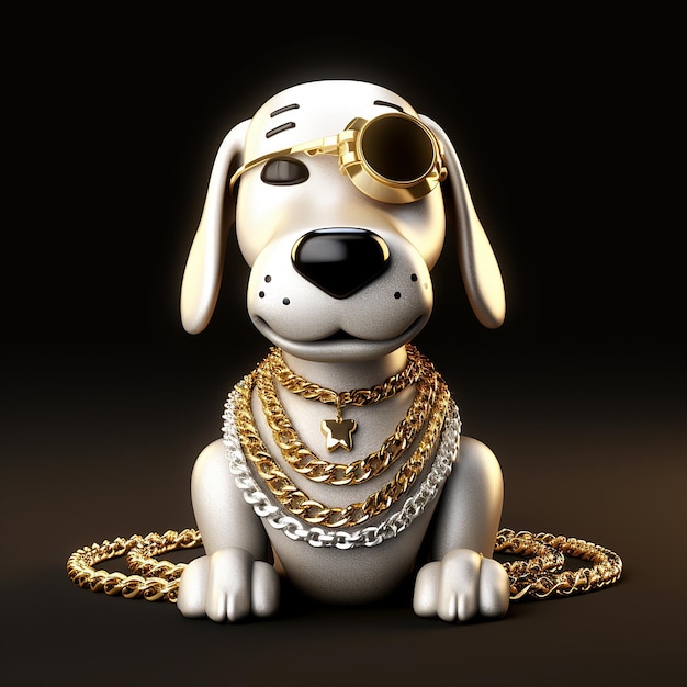 Cartone animato 3D di Snoopy con una catena d'oro lucida e di diamanti in stile hip hop