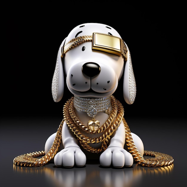 Cartone animato 3D di Snoopy con una catena d'oro lucida e di diamanti in stile hip hop