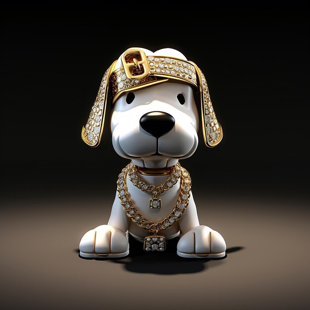 Cartone animato 3D di Snoopy con una catena d'oro lucida e di diamanti in stile hip hop