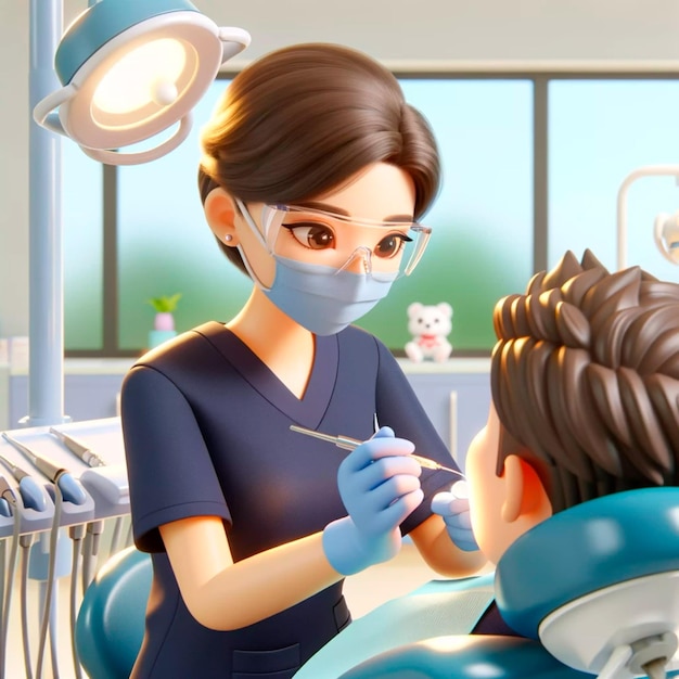 Cartone animato 3D di un dentista chirurgico