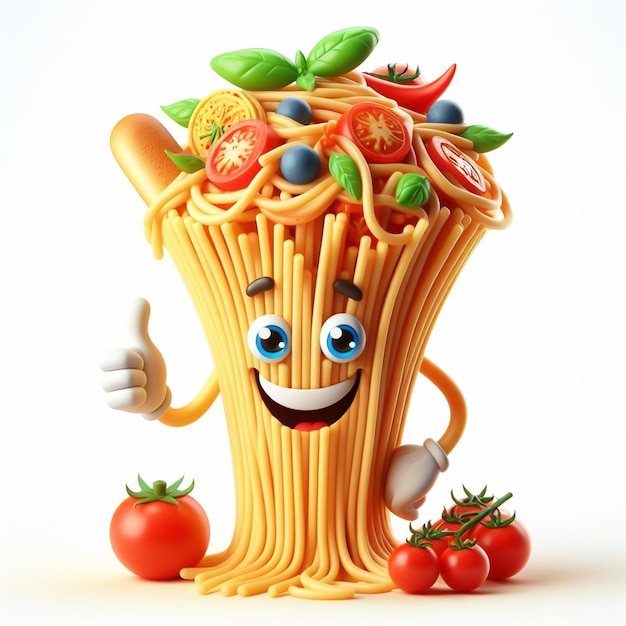 Cartone animato 3D divertente di cibo spaghetti Tradizione alimentare sana generata dall'AI