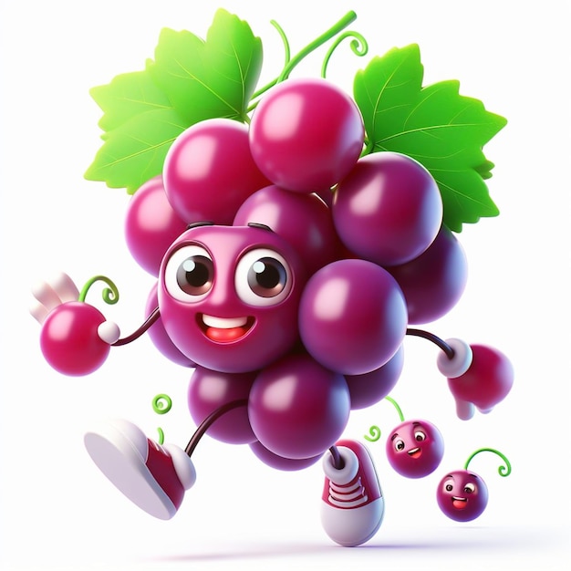 Cartone animato 3D divertente di uva Agricoltura frutta e cibo sano generato da AI