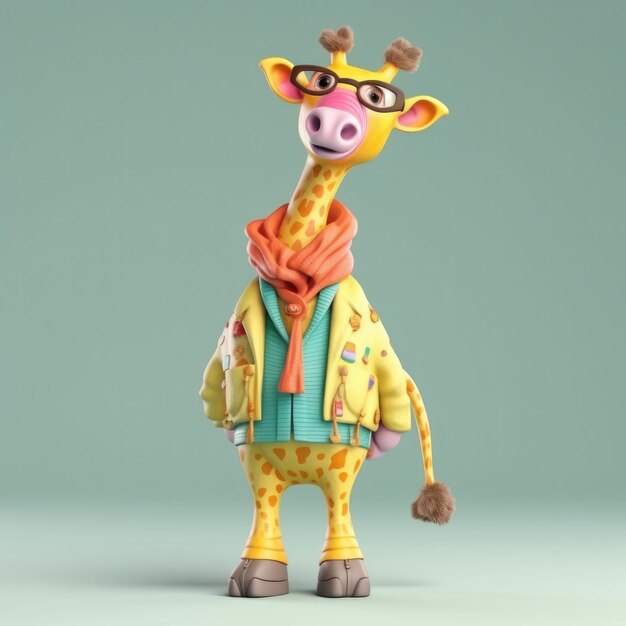 Cartone animato 3D Giraffie ritratto indossando vestiti occhiali giacca cappello in piedi davanti