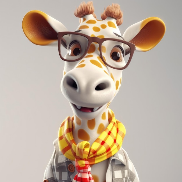 Cartone animato 3D Giraffie ritratto indossando vestiti occhiali giacca cappello in piedi davanti