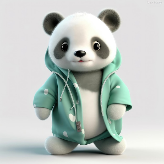 Cartone animato 3D Ritratto di orso panda che indossa abiti occhiali cappello e giacca in piedi davanti