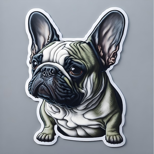 Cartone animato adesivo bulldog francese con sfondo semplice