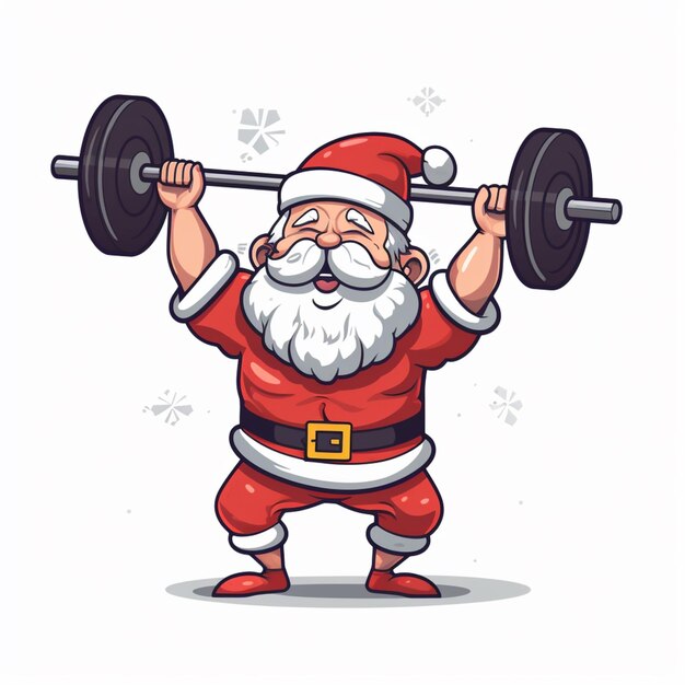 cartone animato Babbo Natale sollevando una staffa con una barra di peso generativa ai