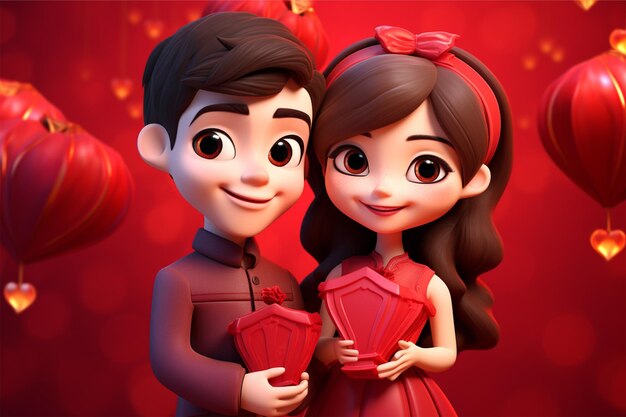 cartone animato bella coppia cinese che tiene