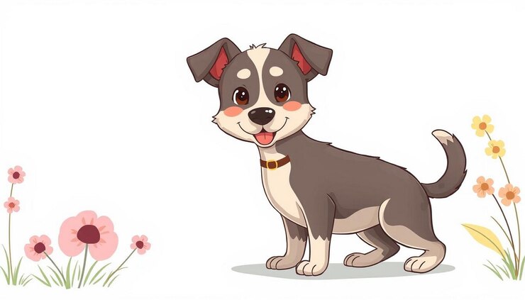 Foto cartone animato bidimensionale semplice illustrazione di cane carino sfondo isolato disegno di bambini ispirazione generata da ia