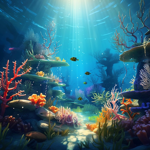 Cartone animato con paesaggi oceanici sottomarini