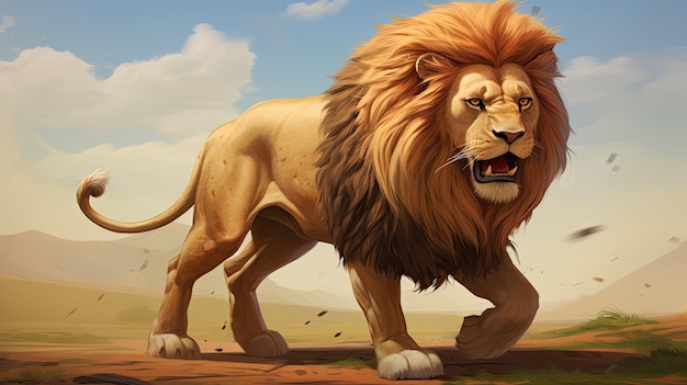 Cartone animato del leone antropomorfo
