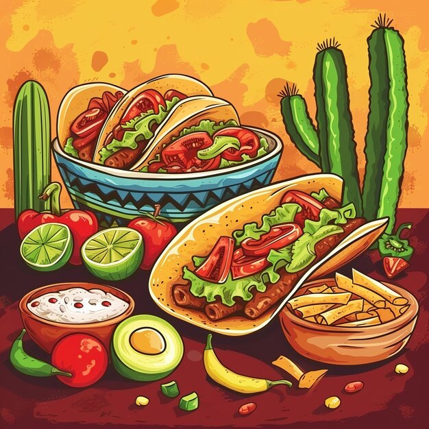 Cartone animato di cibo messicano in stile poster v 6 Job ID 8b50d9a1d5a94e68a82c6d6ed76a771b