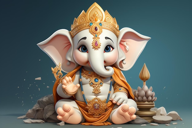 Cartone animato di sfondo bianco di Lord Ganesha