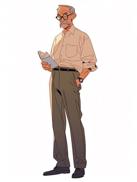cartone animato di un uomo con gli occhiali e un libro nelle mani generativo ai