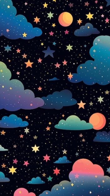 Cartone animato disegnato a mano belle stelle nel cielo notturno sfondo illustrazione