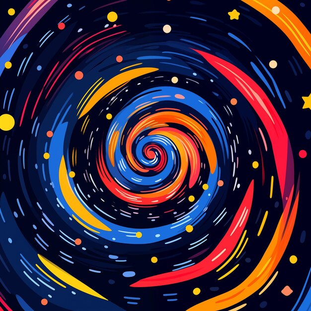 Cartone animato disegnato a mano bellissima astratta artistica spirale illustrazione del cielo notturno