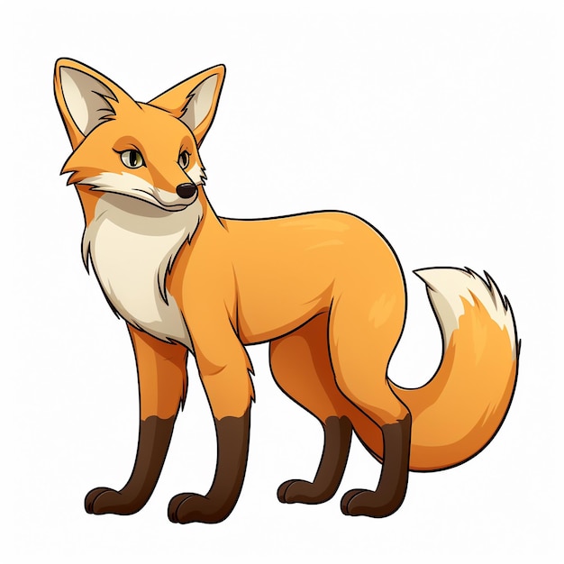 Cartone animato Fox colori naturali contorno nero disegno a fumetti su sfondo bianco generato da IA