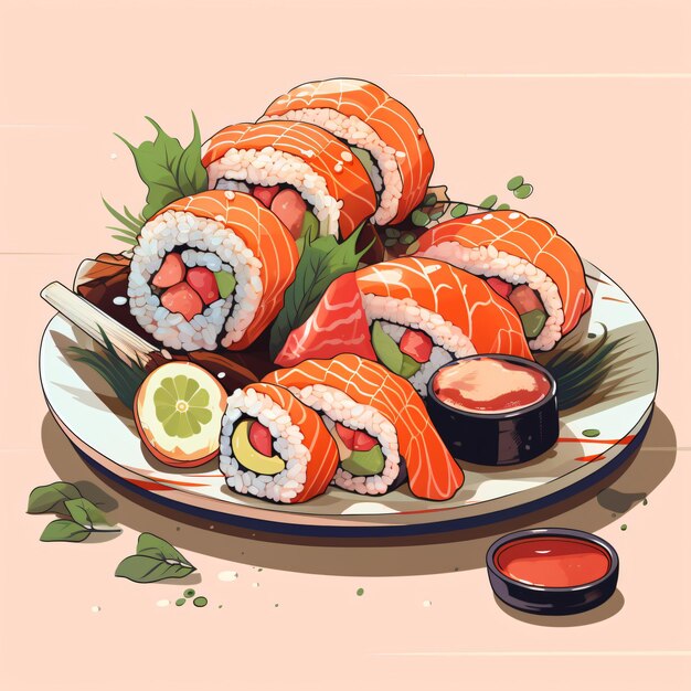 Cartone animato illustrativo di sushi giapponese