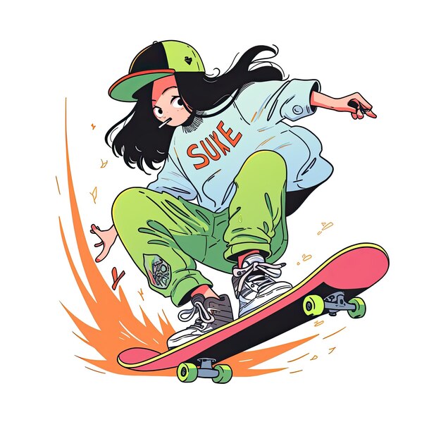 cartone animato illustrazione vettoriale giocando personaggio skateboard cool focus tshirt design tee design sfondo bianco