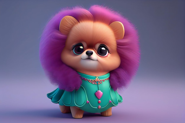 Cartone animato per tutto il corpo carino piccolo pomerania generativo ai