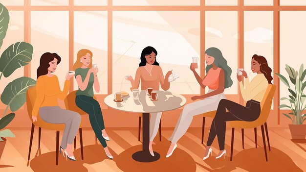 cartone animato vettore donne amici caffè incontro con gli amici