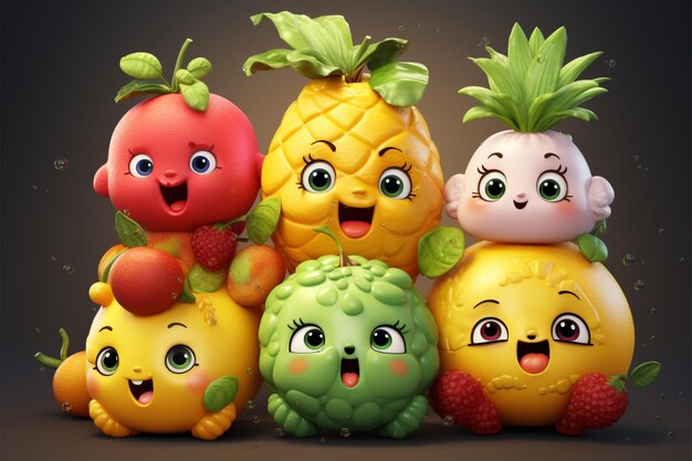 Cartoni animati di frutta stravaganti: un insieme adorabile e divertente