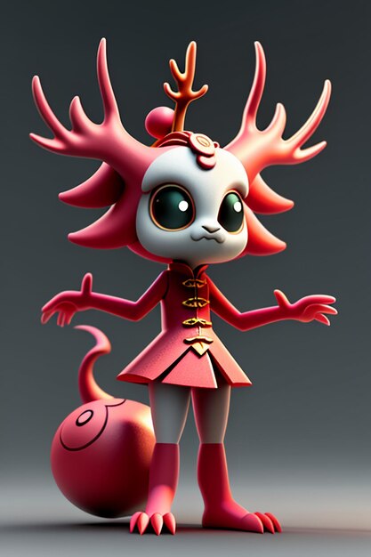 Cartoon Animation Chinese Dragon Baby Antropomorfo 3D Rendering Personaggio Modello Figura Prodotto