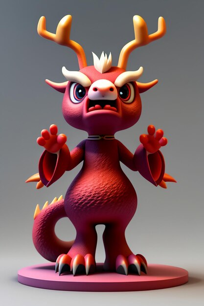 Cartoon Animation Chinese Dragon Baby Antropomorfo 3D Rendering Personaggio Modello Figura Prodotto