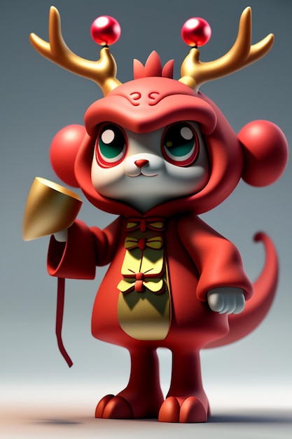 Cartoon Animation Chinese Dragon Baby Antropomorfo 3D Rendering Personaggio Modello Figura Prodotto