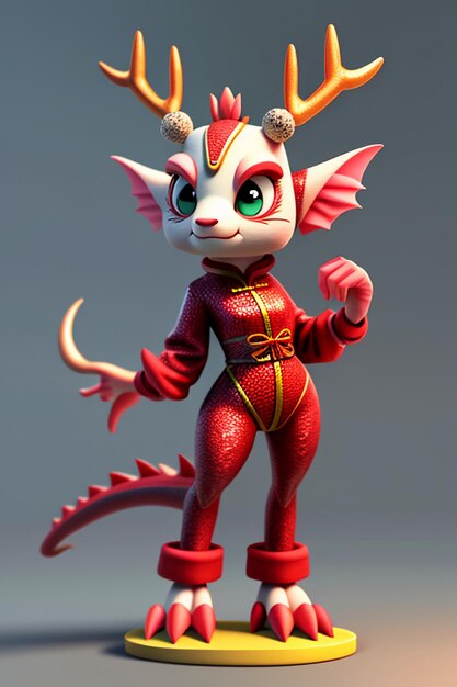 Cartoon Animation Chinese Dragon Baby Antropomorfo 3D Rendering Personaggio Modello Figura Prodotto