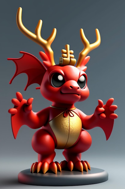 Cartoon Animation Chinese Dragon Baby Antropomorfo 3D Rendering Personaggio Modello Figura Prodotto