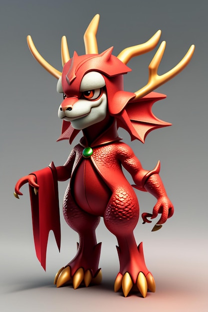 Cartoon Animation Chinese Dragon Baby Antropomorfo 3D Rendering Personaggio Modello Figura Prodotto