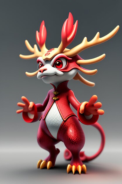 Cartoon Animation Chinese Dragon Baby Antropomorfo 3D Rendering Personaggio Modello Figura Prodotto