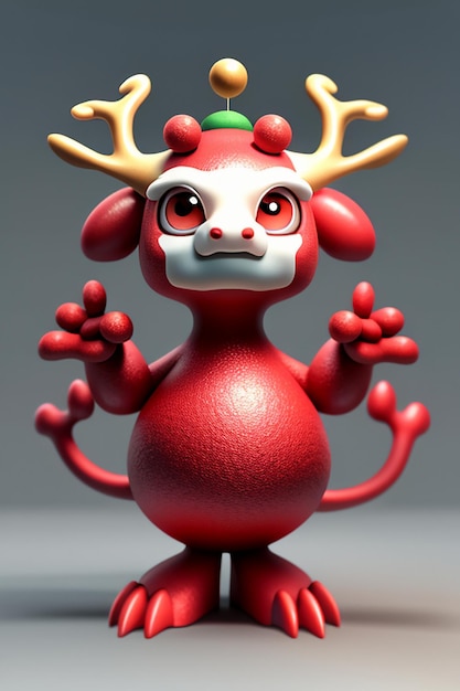 Cartoon Animation Chinese Dragon Baby Antropomorfo 3D Rendering Personaggio Modello Figura Prodotto