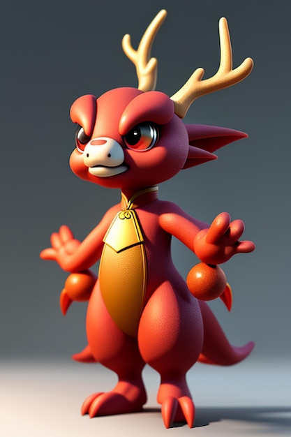 Cartoon Animation Chinese Dragon Baby Antropomorfo 3D Rendering Personaggio Modello Figura Prodotto