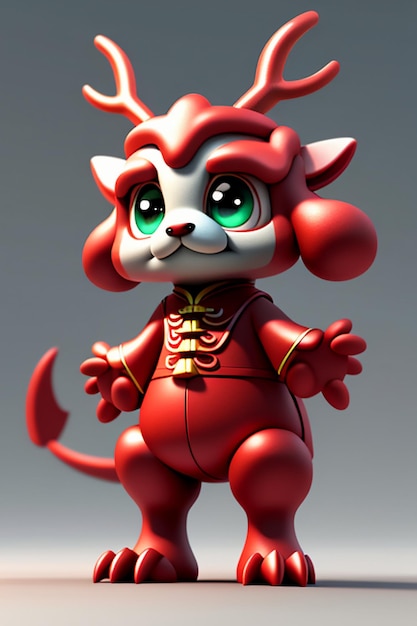 Cartoon Animation Chinese Dragon Baby Antropomorfo 3D Rendering Personaggio Modello Figura Prodotto