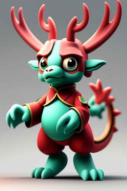 Cartoon Animation Chinese Dragon Baby Antropomorfo 3D Rendering Personaggio Modello Figura Prodotto