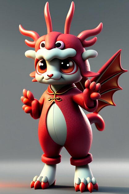 Cartoon Animation Chinese Dragon Baby Antropomorfo 3D Rendering Personaggio Modello Figura Prodotto