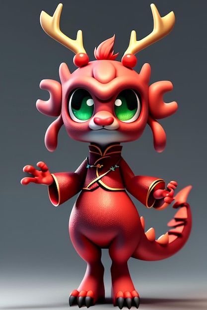 Cartoon Animation Chinese Dragon Baby Antropomorfo 3D Rendering Personaggio Modello Figura Prodotto