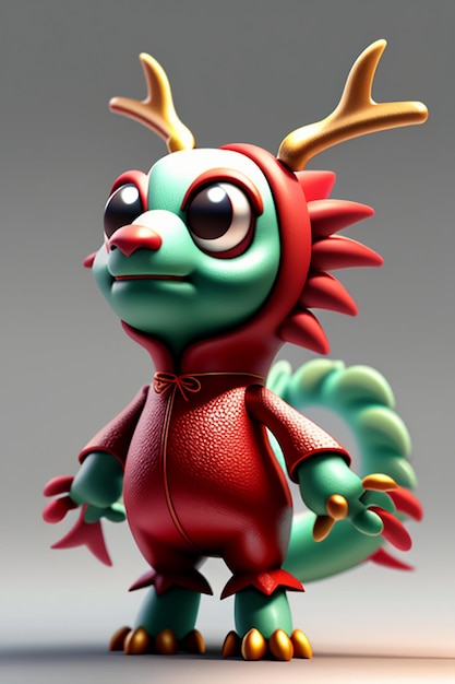 Cartoon Animation Chinese Dragon Baby Antropomorfo 3D Rendering Personaggio Modello Figura Prodotto