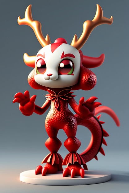 Cartoon Animation Chinese Dragon Baby Antropomorfo 3D Rendering Personaggio Modello Figura Prodotto